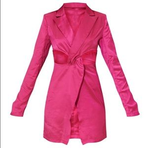Pretty Little Thing - Hot Pink Satin Cutout Blazer Dress